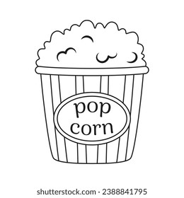 bucket popcorn, food snack line icon vector, black and white vector illustration isolated on white background