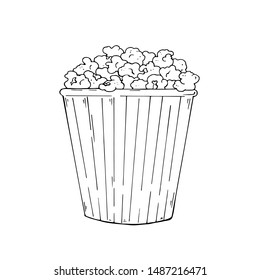 Bucket of popcorn isolated on white background. Hand drawn vector illustration.