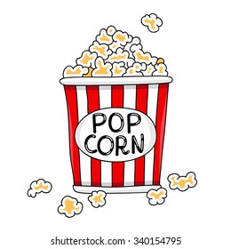 Bucket of popcorn on a white background. Vector illustration drawn by hand.