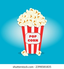 bucket of popcorn png on blue background