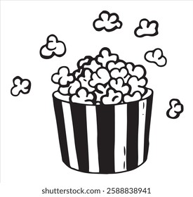 a bucket of popcorn. vector illustration in doodle style.