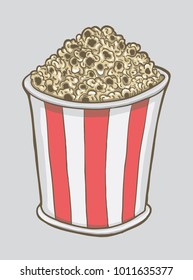 Bucket of popcorn, vector illustration. Hand drawn 