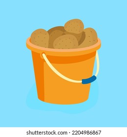 Bucket of potatoes, illustration, vector, cartoon