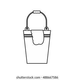 Bucket with a rag icon in outline style isolated on white background. Cleaning symbol vector illustration