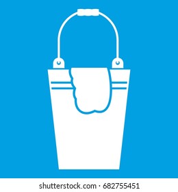 Bucket and rag icon white isolated on blue background vector illustration