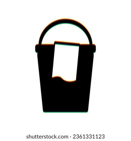 Bucket and a rag sign. Black Icon with vertical effect of color edge aberration at white background. Illustration.