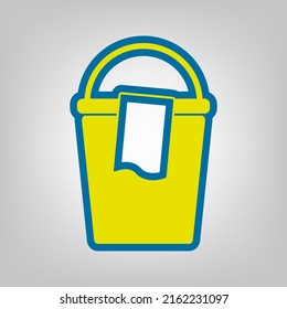 Bucket and a rag sign. Icon in colors of Ukraine flag (yellow, blue) at gray Background. Illustration.
