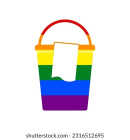 Bucket and a rag sign. Rainbow gay LGBT rights colored Icon at white Background. Illustration.