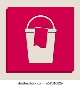 Bucket and a rag sign. Vector. Grayscale version of Popart-style icon.