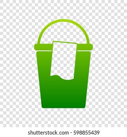 Bucket and a rag sign. Vector. Green gradient icon on transparent background.