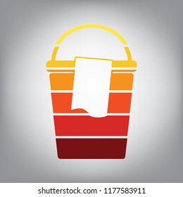 Bucket and a rag sign. Vector. Horizontally sliced icon with colors from sunny gradient in gray background.