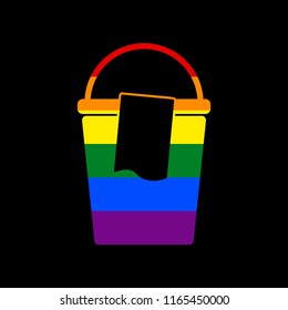 Bucket and a rag sign. Vector. Icon with colors of LGBT flag at black background.