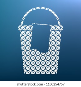 Bucket and a rag sign. Vector. White textured icon at lapis lazuli gradient background.