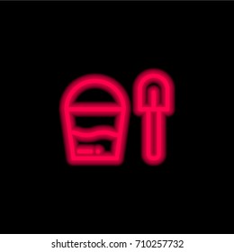Bucket red glowing neon ui ux icon. Glowing sign logo vector