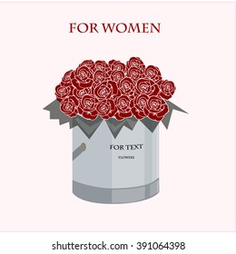 bucket with red roses.vector illustration.