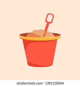 Bucket with sand illustration. Flat vector design object. You can use for holiday vector design.