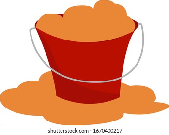 Bucket with sand, illustration, vector on white background.