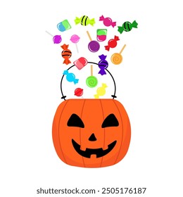 Cubo en forma de calabaza para Halloween. Ilustración vectorial