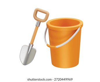Balde com ícone de pá Ilustração de renderização 3d