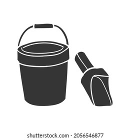 Bucket and Shovel Icon Silhouette Illustration. Toys Vector Graphic Pictogram Symbol Clip Art. Doodle Sketch Black Sign.