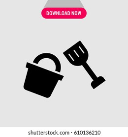 Bucket & Shovel Kids Toy Vector Icon, The outlined symbol of toys for sandbox. Simple, modern flat vector illustration for mobile app, website or desktop app