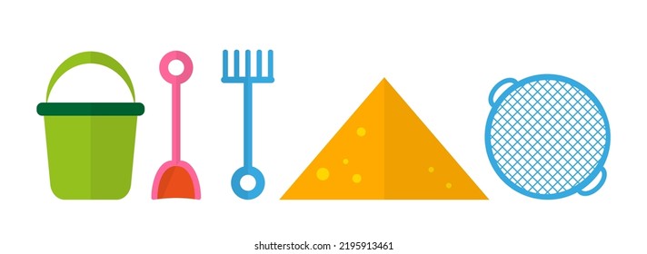 Bucket Shovel Rake Pyramid Sand Strainer Flat Set. Toy Play Sand Outside Developing Fine Motor Skills Teaches Model Figure Draw The Sand Build Education Logo Store Webentertainment Kid Hobby School