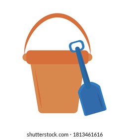 bucket and shovel toys flat icon style white background vector illustration