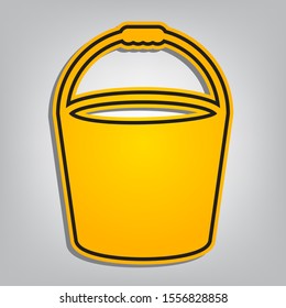 Bucket sign. Flat orange icon with overlapping linear black icon with gray shadow at whitish background. Illustration.