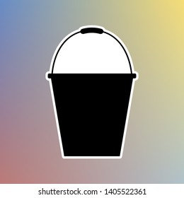 Bucket sign for garden. Black icon in white shell at pastel color background. Illustration.