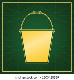 Bucket sign for garden. Golden icon with gold contour at dark green gridded white background. Illustration.