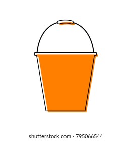 Bucket sign for garden. Vector. Black line icon with shifted flat orange filled icon on white background. Isolated.