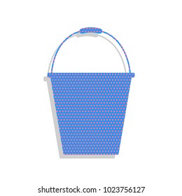 Bucket sign for garden. Vector. Neon blue icon with cyclamen polka dots pattern with light gray shadow on white background. Isolated.