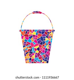 Bucket sign for garden. Vector. Stained glass icon on white background. Colorful polygons. Isolated.