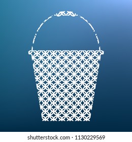 Bucket sign for garden. Vector. White textured icon at lapis lazuli gradient background.