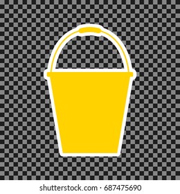 Bucket sign for garden. Vector. Yellow icon with white contour on dark transparent background.