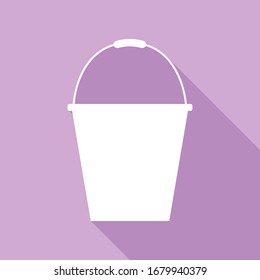 Bucket sign for garden. White Icon with long shadow at purple background. Illustration.