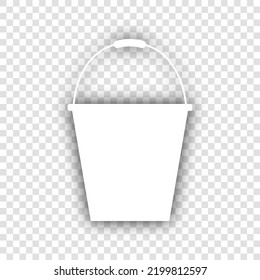 Bucket sign for garden. White Icon with dropped natural gray Shadow at transparent Background. Illustration.