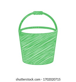 Signo de cubo. Ícono de garabato verde con contorno sólido sobre fondo blanco.  Ilustración.