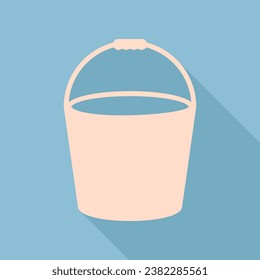Bucket sign. Unbleached silk Icon with very long shadow at dark sky blue background. Illustration.