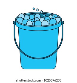 bucket with soap bubbles cleaning house