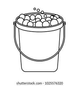 bucket with soap bubbles cleaning house