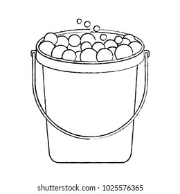 bucket with soap bubbles cleaning house