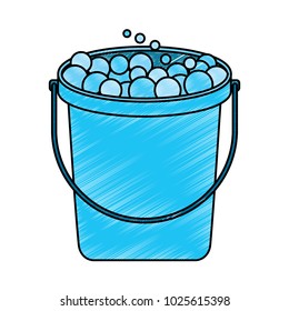 bucket with soap bubbles cleaning house