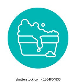 bucket with soapy water icon over white background, block style, vector illustration