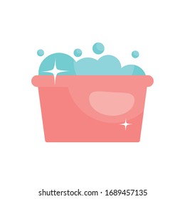 bucket with soapy water icon over white background, flat style, disinfection and cleaning elements, vector illustration
