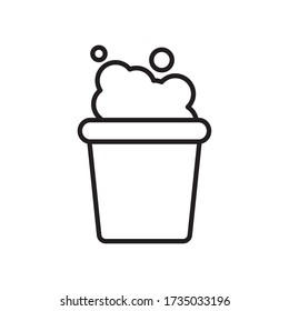 Bucket With Soapy Water Icon Over White Background, Line Style, Vector Illustration