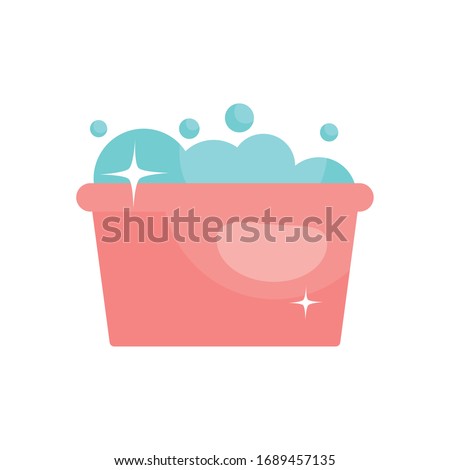 bucket with soapy water icon over white background, flat style, disinfection and cleaning elements, vector illustration