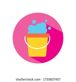 Bucket With Soapy Water Over White Background, Block Flat Style, Vector Illustration