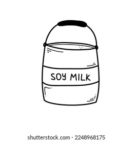 A bucket of soy milk in doodle style. Hand drawn barrel of soy drink. A can. Vector illustration isolated on white background