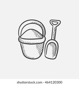 Bucket And Spade For Children Sketch Icon For Web, Mobile And Infographics. Hand Drawn Vector Isolated Icon.